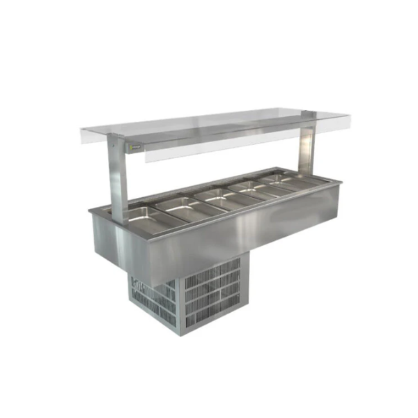 Cossiga LSRF5-FT 5 x 1/1GN Drop In Refrigerated Cold Well with Flat Top Sneeze Guard Glass