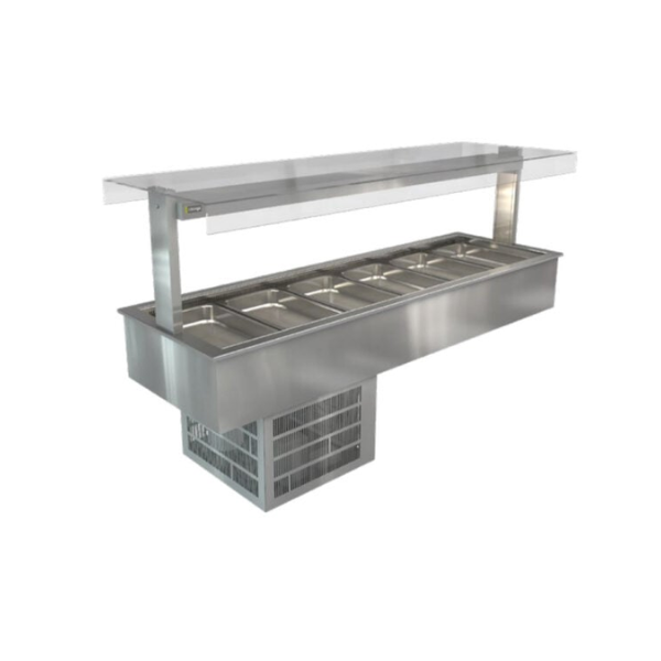 Cossiga LSRF6-FT 6 x 1/1GN Drop In Refrigerated Cold Well with Flat Top Sneeze Guard